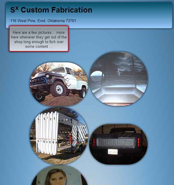 S<sup>x</sup> Custom Fabrication website screen shot 600 pixels wide