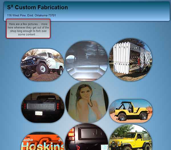 S<sup>x</sup> Custom Fabrication website screen shot 800 pixels wide